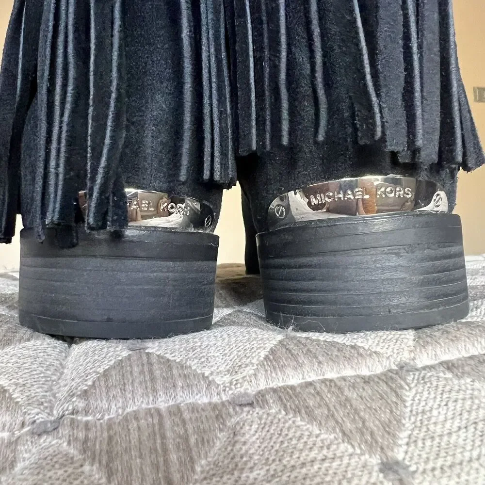Michael Kors Silver Studded Black Suede Boots Fringe Western Cowgirl Women 8.5 - Picture 9 of 16